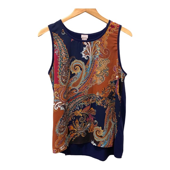 Chico's Tops - Chicos Navy Blue Paisley Sleeveless Sweater Tank Top Size Large